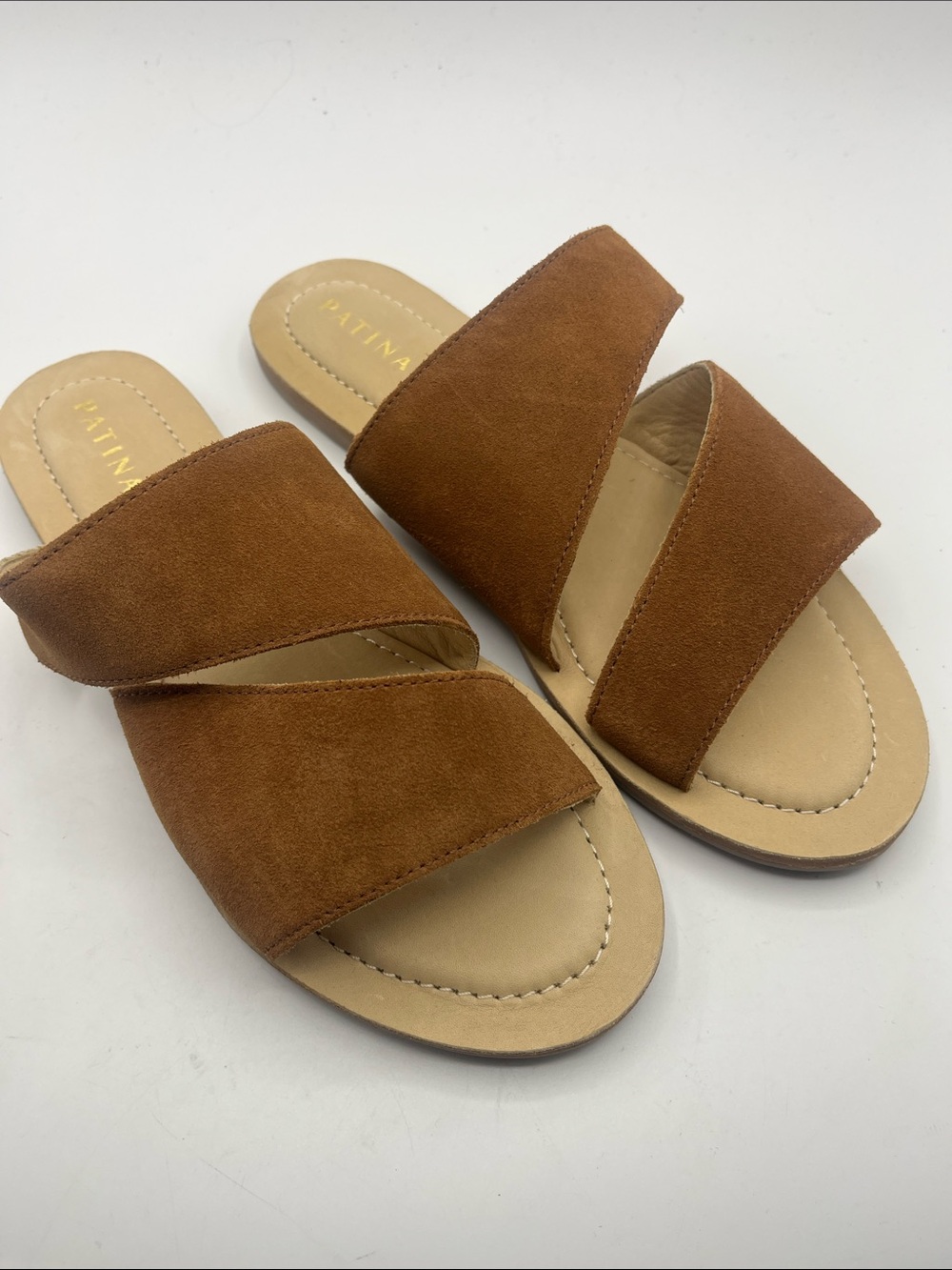 Brown Suede Cross-Band Slide Sandals for Women